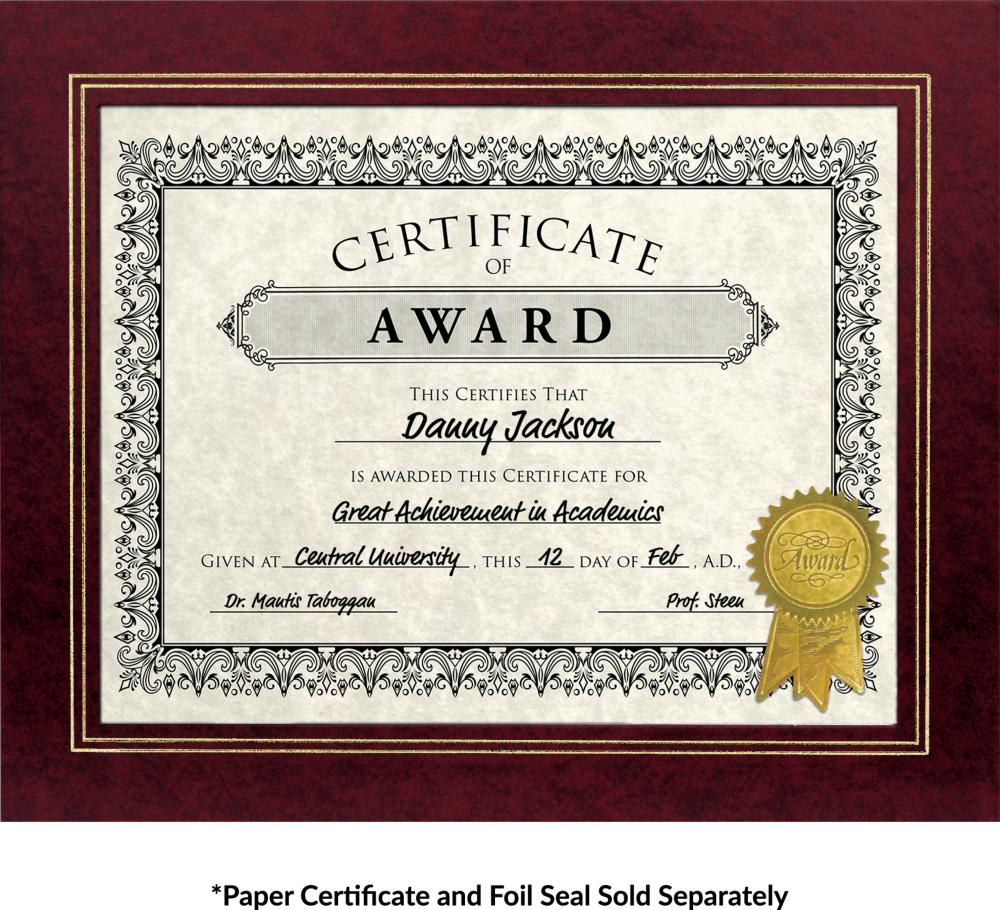 Maroon 10 3/4 x 13 Certificate Document Frame with Easel