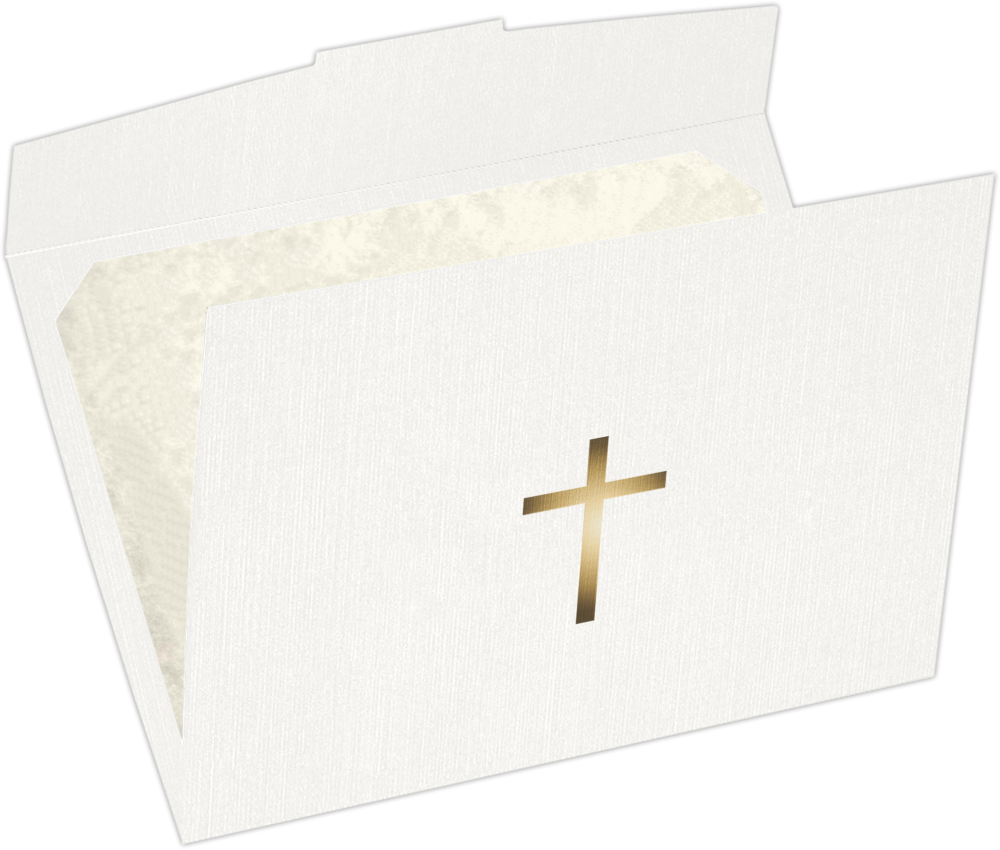 White Linen 100lb 6 1/2 x 9 1/2 Certificate Holders with Gold Foil Cross