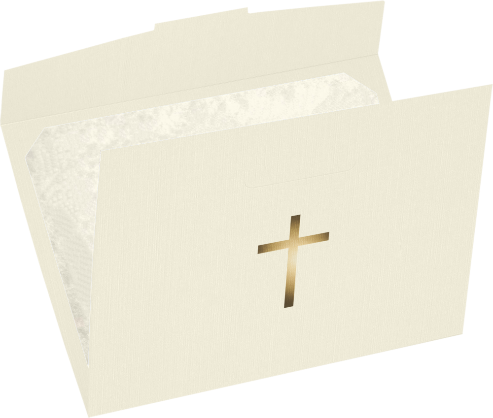 Natural Linen 100lb 6 1/2 x 9 1/2 Certificate Holders with Gold Foil Cross