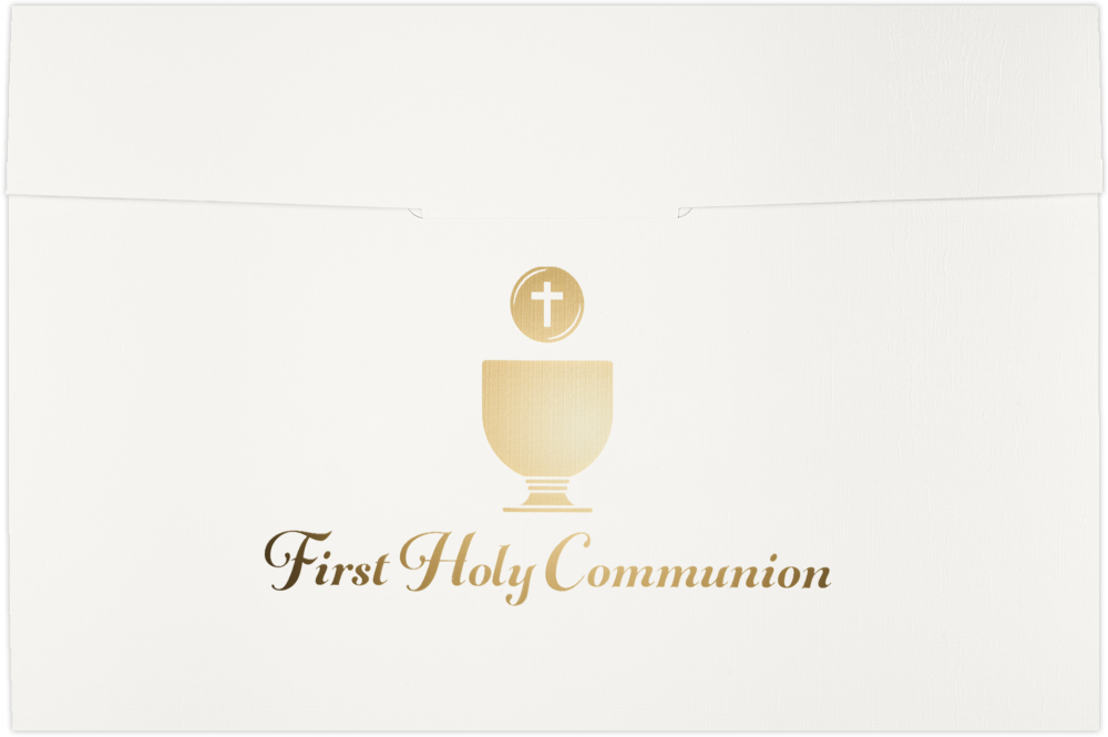White Linen 100lb 6 1/2 x 9 1/2 Certificate Holders with Gold Foil First Holy Communion