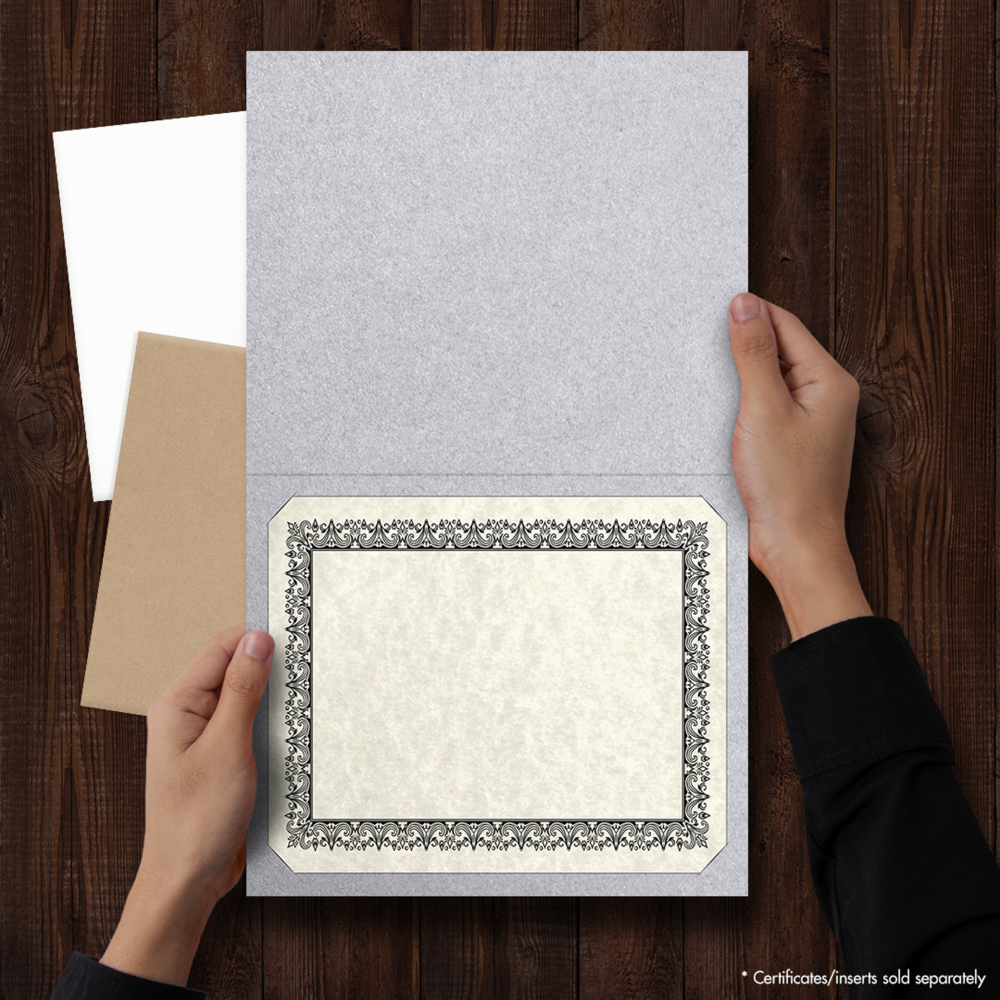 Silver Metallic 9 1/2 x 12 Landscape Certificate Holders with Square Corner Slits