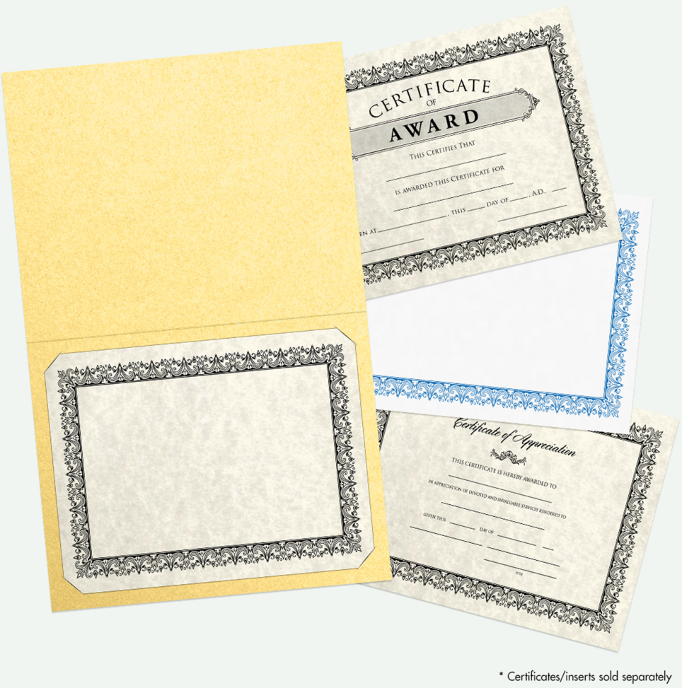 Gold Metallic 9 1/2 x 12 Landscape Certificate Holders with Square Corner Slits