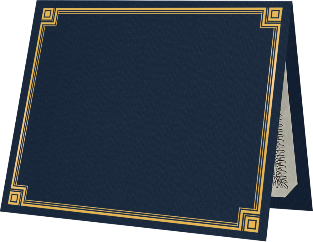 Nautical Blue Linen 100lb 9 1/2 x 12 Certificate Holders with Gold Foil Border