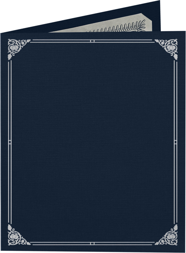 Nautical Blue Linen 100lb 9 1/2 x 12 Certificate Holders with Silver Foil Floral Border