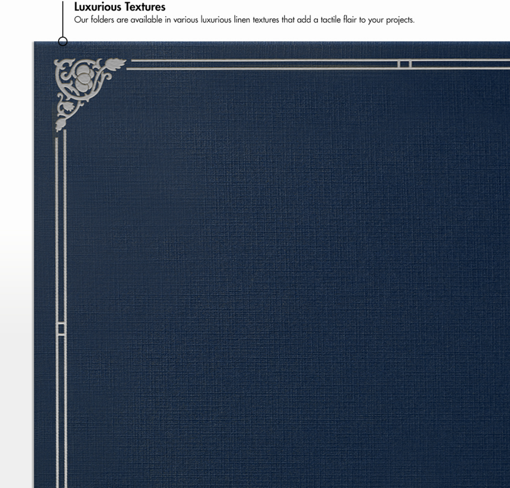 Nautical Blue Linen 100lb 9 1/2 x 12 Certificate Holders with Silver Foil Floral Border