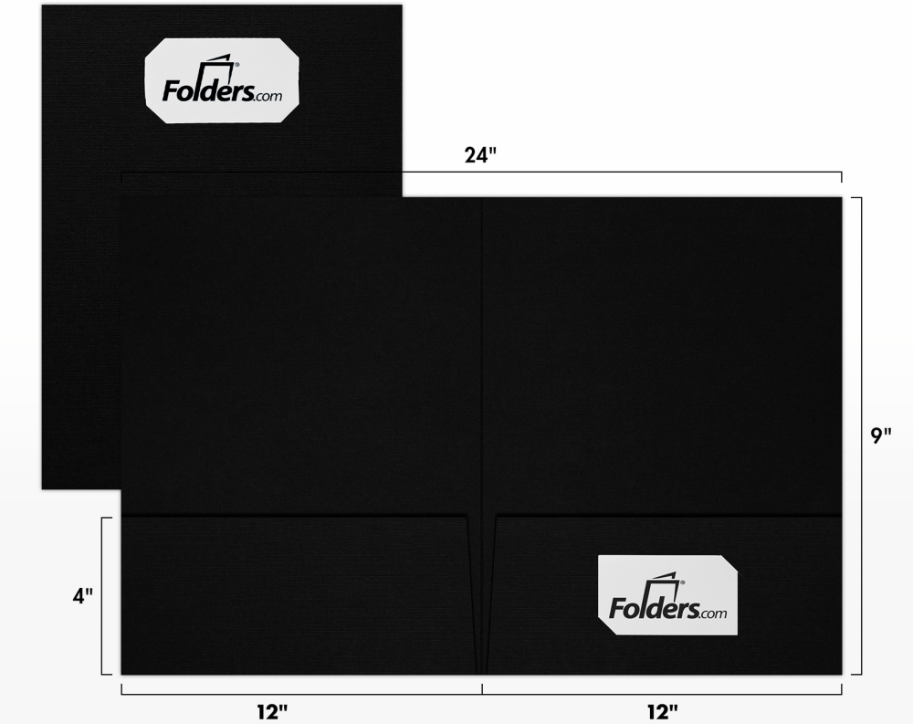 Black Linen 9 x 12 Folders with Front Cover Center Card Slits