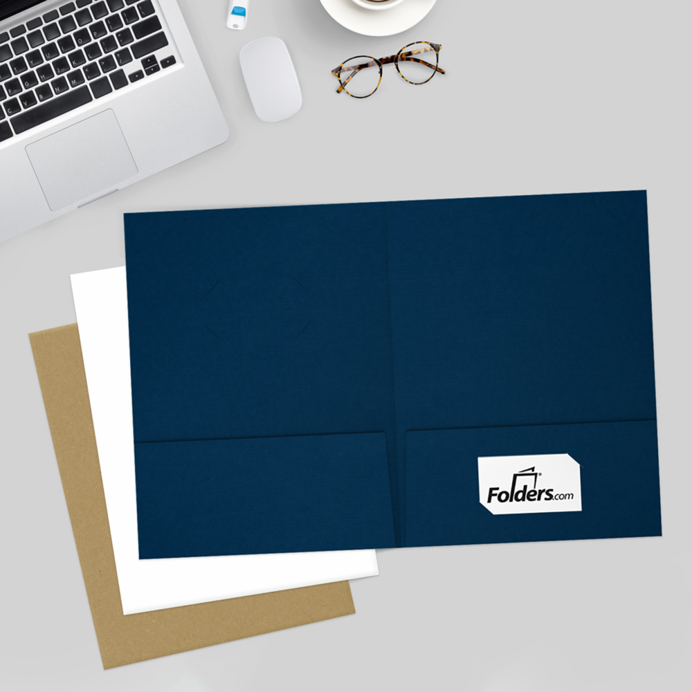 Nautical Navy Blue Linen 9 x 12 Folders with Front Cover Center Card Slits