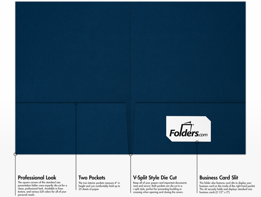 Nautical Navy Blue Linen 9 x 12 Folders with Front Cover Center Card Slits