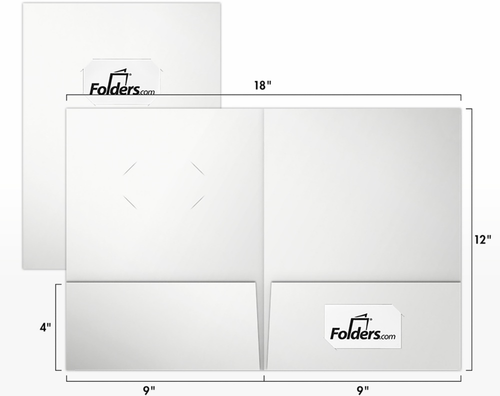 Glossy White 9 x 12 Folders with Front Cover Center Card Slits