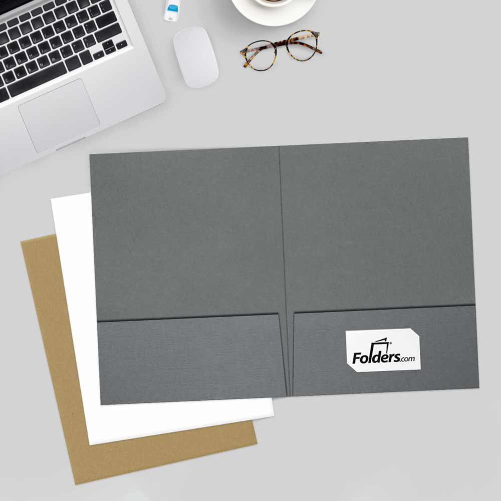 Sterling Gray Linen 9 x 12 Folders with Front Cover Lower Right Card Slits