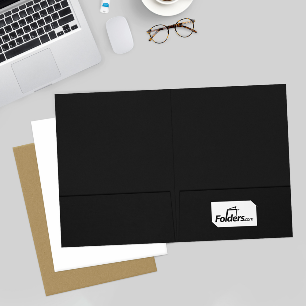 Black Linen 9 x 12 Folders with Front Cover Lower Right Card Slits