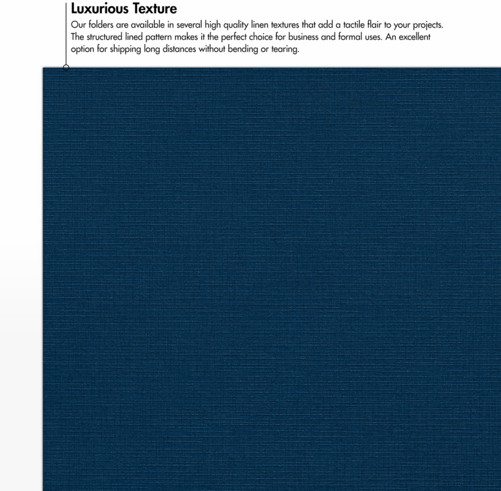 Nautical Navy Blue Linen 9 x 12 Folders with Front Cover Lower Right Card Slits