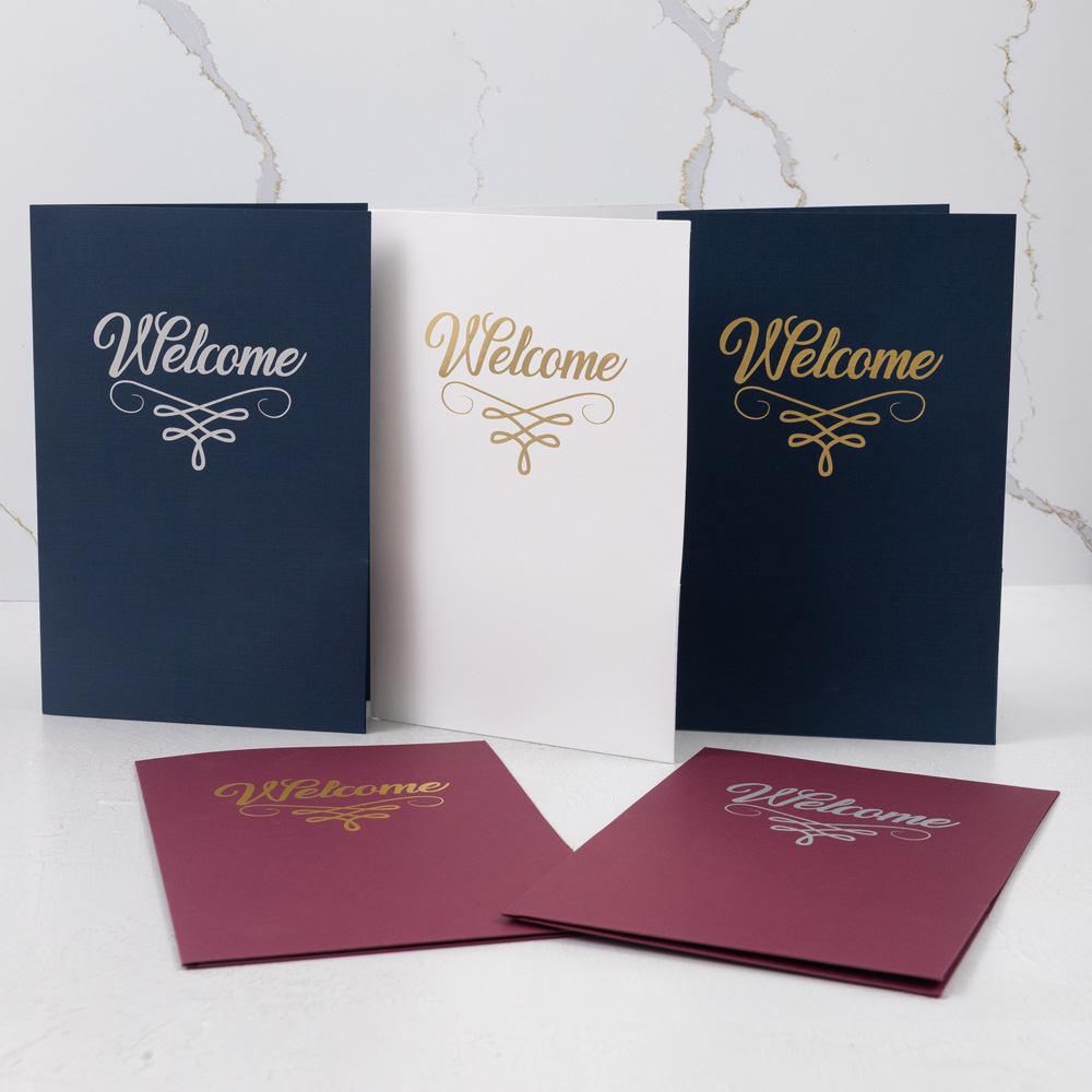 Nautical Navy Blue Linen with Silver Foil 6 x 9 Welcome Folder