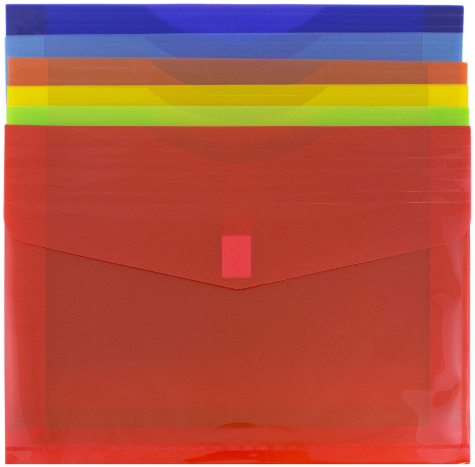Assorted Letter Booklet with 2" Expansion Plastic Envelopes (9 3/4 x 13) with Hook and Loop Closure - 6 Pack