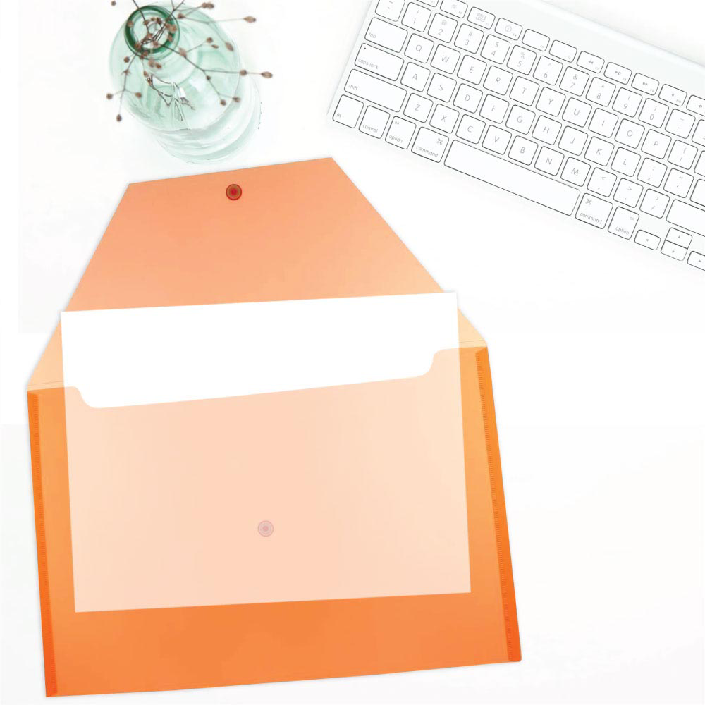 Orange Legal Booklet Plastic Envelopes (9 3/4 x 14 1/2) with Snap Closure