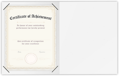 Black Semi-Gloss 14pt C1S 9 1/2 x 12 Landscape or Portrait Certificate Holders with Square Corner Slits (Holds 8 1/2 x 11 Certificate)