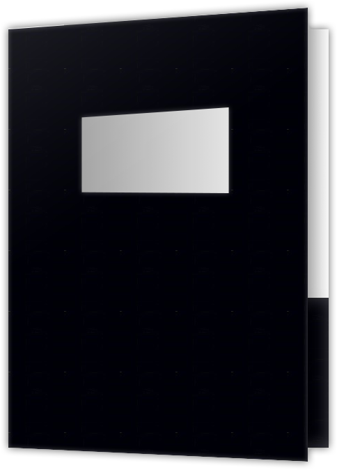 Black Semi-Gloss 14pt C1S 9 x 12 Two Pocket Folders with 4 Inch Pockets and 2 x 4 Window