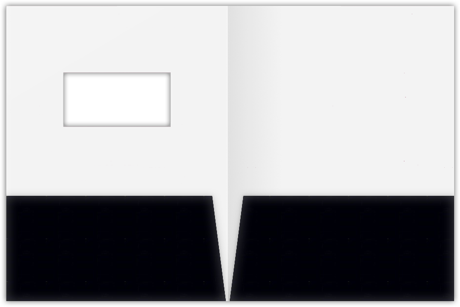 Black Semi-Gloss 14pt C1S 9 x 12 Two Pocket Folders with 4 Inch Pockets and 2 x 4 Window