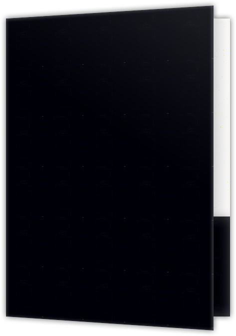 Black Semi-Gloss 14pt C1S 9 x 12 Two Pocket Folders with 4 Inch Curved Pockets