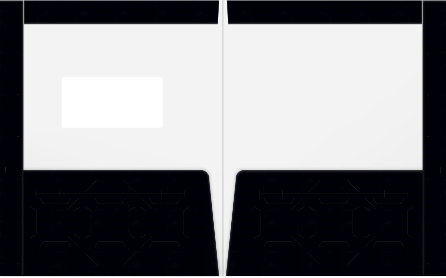 Black Semi-Gloss 14pt C1S 9 1/2 x 11 3/4 Two Pocket Folders with 4 1/2 Inch Pockets and 1 Inch Reinforced Top and Edges