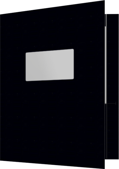 Black Semi-Gloss 14pt C1S 9 1/2 x 11 3/4 Two Pocket Folders with 4 1/2 Inch Pockets and 1 Inch Reinforced Top and Edges