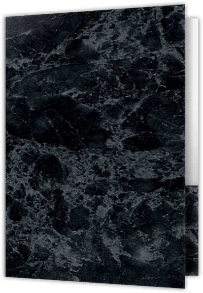 Black Marble Semi-Gloss 14pt C1S 6 x 9 Two Pocket Half Size Folders with 3 Inch Pockets