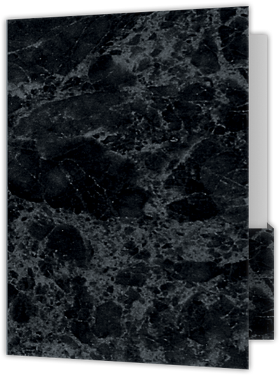 Black Marble Semi-Gloss 14pt C1S 9 x 12 Two Pocket Folders with 4 1/4 Inch Deep Box Pockets and 1/4 Inch Expansion with Double Score Spine