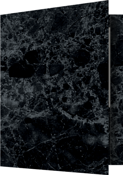 Black Semi-Gloss Marble 14pt C1S 9 1/2 x 11 3/4 Two Pocket Folders with 4 1/2 Inch Pockets and 1 Inch Reinforced Top and Edges