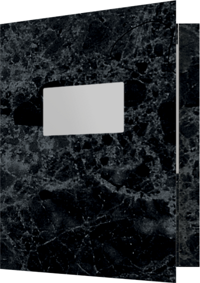 Black Semi-Gloss Marble 14pt C1S 9 1/2 x 11 3/4 Two Pocket Folders with 4 1/2 Inch Pockets and 1 Inch Reinforced Top and Edges
