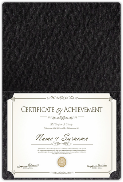 Black Felt 80lb 9 1/2 x 12 Landscape or Portrait Certificate Holders with Rounded Corner Slits