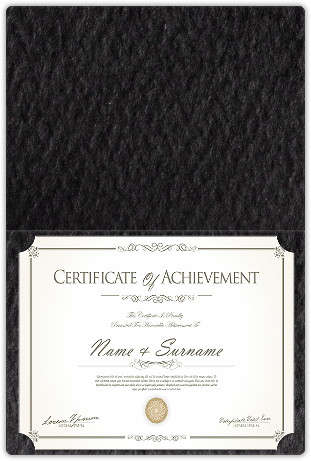 Black Felt 80lb 9 1/2 x 12 Landscape or Portrait Certificate Holders with Rounded Corner Slits