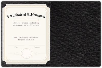 Black Felt 80lb 9 1/2 x 12 Landscape or Portrait Certificate Holders with Rounded Corner Slits