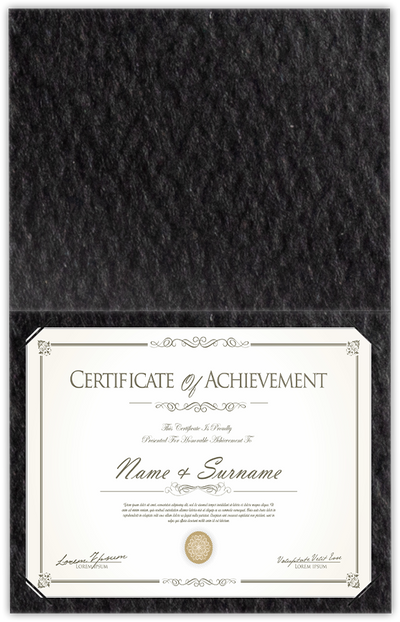 Black Felt 80lb 9 1/2 x 12 Landscape or Portrait Certificate Holders with Square Corner Slits (Holds 8 1/2 x 11 Certificate)