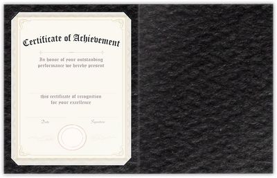 Black Felt 80lb 9 1/2 x 12 Landscape or Portrait Certificate Holders with Square Corner Slits (Holds 8 1/2 x 11 Certificate)