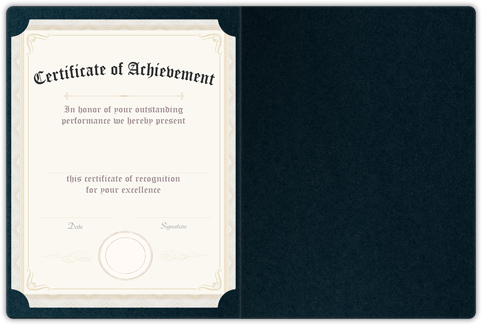 Black Licorice Vellum 100lb 9 1/2 x 12 Landscape or Portrait Certificate Holders with Rounded Corner Slits