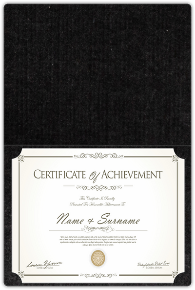 Deep Black Linen 100lb 9 1/2 x 12 Landscape or Portrait Certificate Holders with Rounded Corner Slits