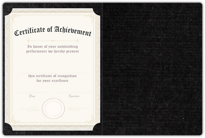 Deep Black Linen 100lb 9 1/2 x 12 Landscape or Portrait Certificate Holders with Rounded Corner Slits