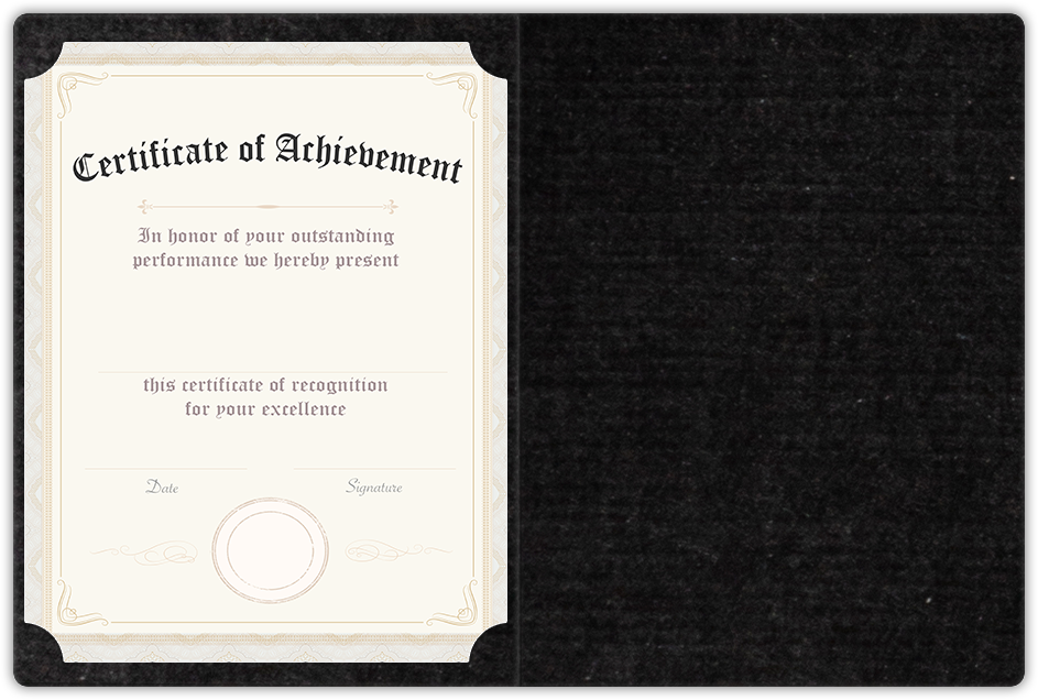 Deep Black Linen 100lb 9 1/2 x 12 Landscape or Portrait Certificate Holders with Rounded Corner Slits