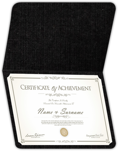 Deep Black Linen 100lb 9 1/2 x 12 Landscape or Portrait Certificate Holders with Rounded Corner Slits