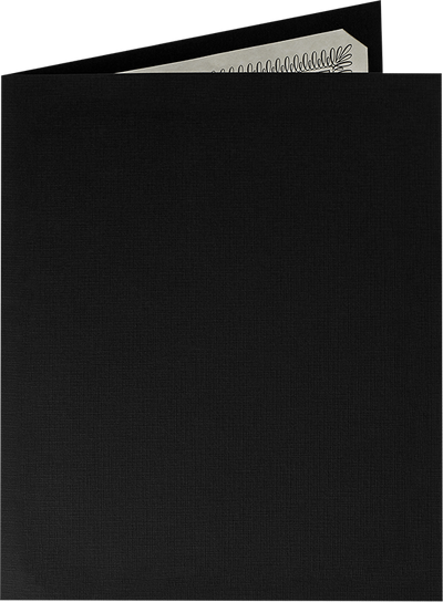 Deep Black Linen 100lb 9 1/2 x 12 Landscape or Portrait Certificate Holders with Square Corner Slits (Holds 8 1/2 x 11 Certificate)