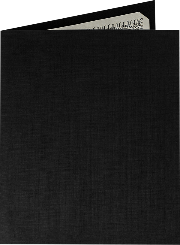 Deep Black Linen 100lb 9 1/2 x 12 Landscape or Portrait Certificate Holders with Square Corner Slits (Holds 8 1/2 x 11 Certificate)