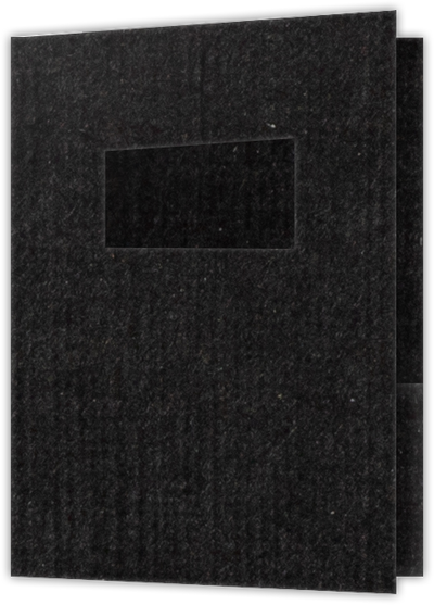 Deep Black Linen 100lb 9 x 12 Two Pocket Folders with 4 Inch Pockets and 2 x 4 Window