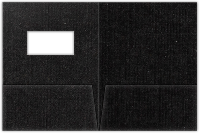 Deep Black Linen 100lb 9 x 12 Two Pocket Folders with 4 Inch Pockets and 2 x 4 Window
