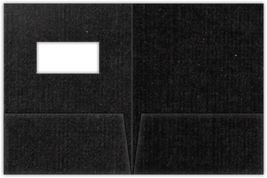 Deep Black Linen 100lb 9 x 12 Two Pocket Folders with 4 Inch Pockets and 2 x 4 Window