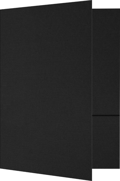 Deep Black Linen 100lb 6 x 9 Two Pocket Half Size Folders with 3 Inch Pockets