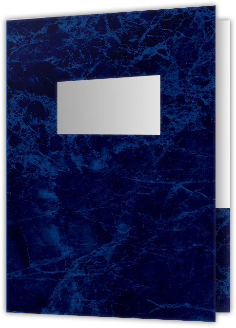 Blue Semi-Gloss 14pt C1S 9 x 12 Two Pocket Folders with 4 Inch Pockets and 2 x 4 Window