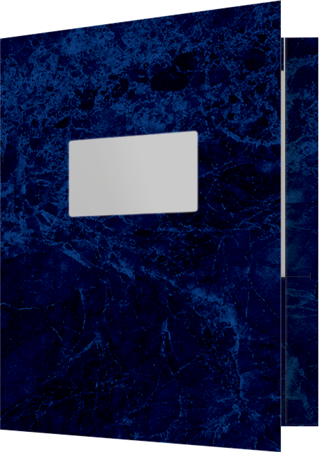 Blue Marblecoat Gloss 14pt C1S 9 1/2 x 11 3/4 Two Pocket Folders with 4 1/2 Inch Pockets and 1 Inch Reinforced Top and Edges