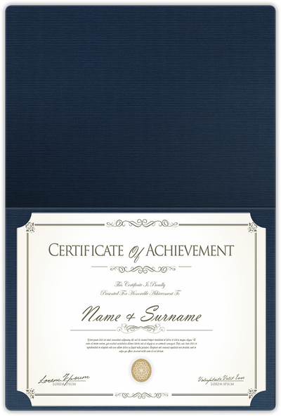 Dark Blue Linen 100lb 9 1/2 x 12 Landscape or Portrait Certificate Holders with Rounded Corner Slits