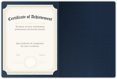 Dark Blue Linen 100lb 9 1/2 x 12 Landscape or Portrait Certificate Holders with Rounded Corner Slits