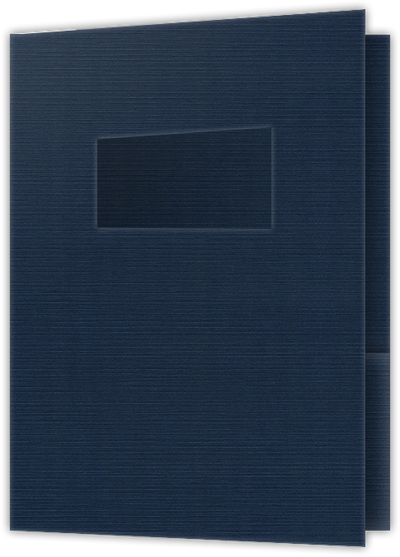 Dark Blue Linen 100lb 9 x 12 Two Pocket Folders with 4 Inch Pockets and 2 x 4 Window